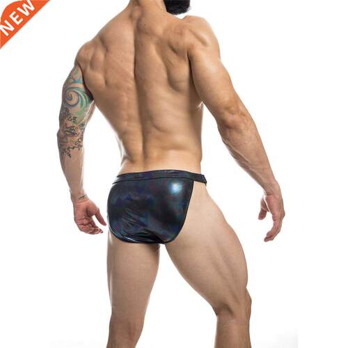 PU Leather Swim Briefs Sexy Bikini Swimwear Men Bathing Beac