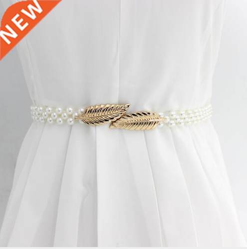 1PCS Elegant Women Pearl Belt Waist Belt Elastic Buckle Pear