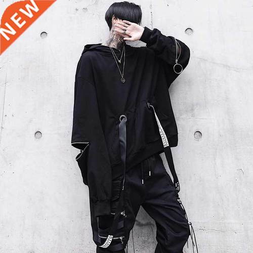 Emo Black Hoodie Alt Sweatshirt Hood Autumn Techwear Punk Go