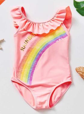 3~16Year Toddler Baby Girls Swimwear Rainbow Sequins Girls S
