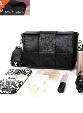 100% Cowhide Women's Shoulder Bags Genuine Leather Woven Cro