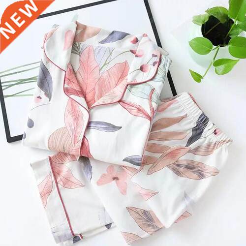 2022 Spring Leaves Printed Women's Pajama Cotton Plus Size T