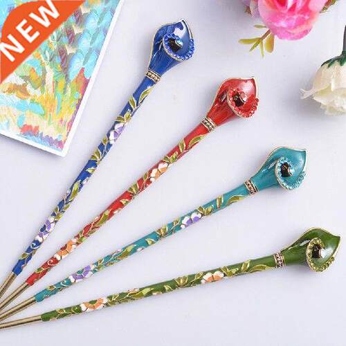 Women Handmade Vintage Alloy Enamel Chopsticks Barrette