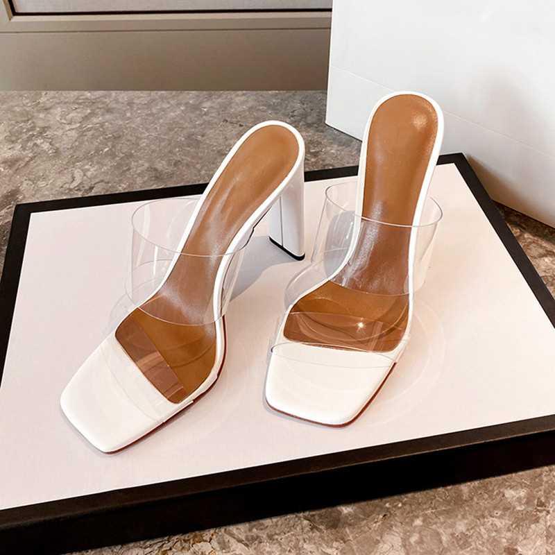2022 new summer transparent sandals women's middle heel thic