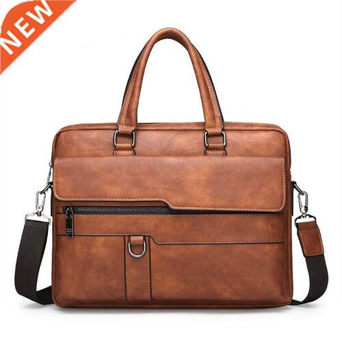 GAGACIA Orange Men Briefcase Bags Business Leather Shoulder