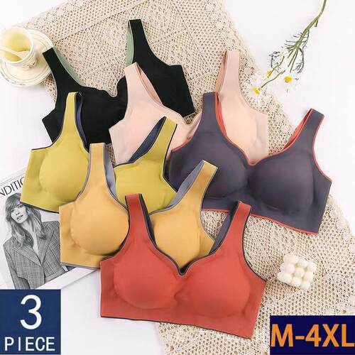 3pcs Latex Plus Size Push Up Bralette Seamless Bras For Wome