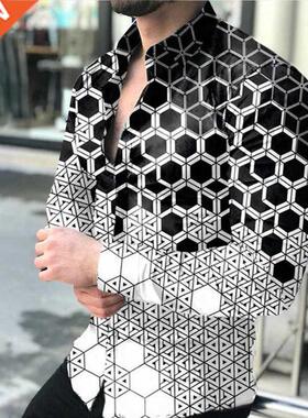 New Casual Digital Printing Long Sleeve Tops Men 2021 Spring