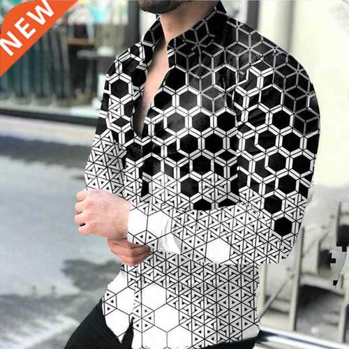 New Casual Digital Printing Long Sleeve Tops Men 2021 Spring