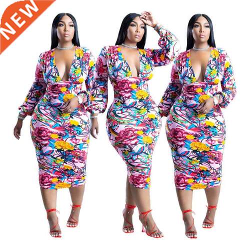 Xxl-5xl Full-size Ladies Printed pencil Dress大码胖MM裙子