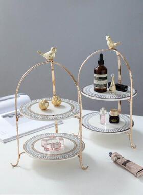 European-Style Dessert Table Light Luxury Gold Three-Layer