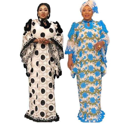 African dress with lace mesh flared skirt for ladies in 2021