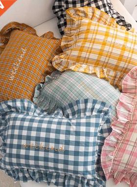 Emroidered plaid pillowcase, 100% cotton, 48x741cm