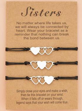 3 Pcs Matching Heart Sister Card Bracelet Stainless Steel Ha
