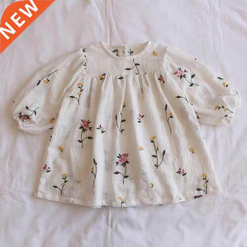 Toddlers Kids Princess Dresses Embroidery Floral Puff Sleeve