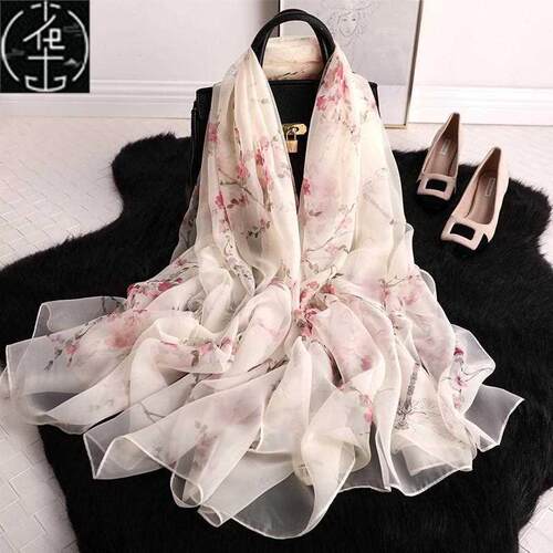 Silk Scarf Women Square Print Shalw Wrap Scarves Female Band