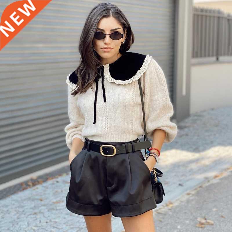 Ardm Fashon Women Sweaters Sweet Patchwork Ruffled Kntted