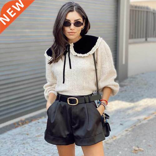 Ardm Fashon Women Sweaters Sweet Patchwork Ruffled Kntted