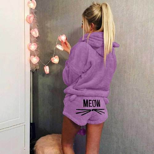 Winter Pajamas for Women Plush 2pcs Home Suit Night Sleep