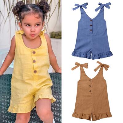 1-6Y New Baby Girl Cotton Linen Clothes Girls Ruffle Romper