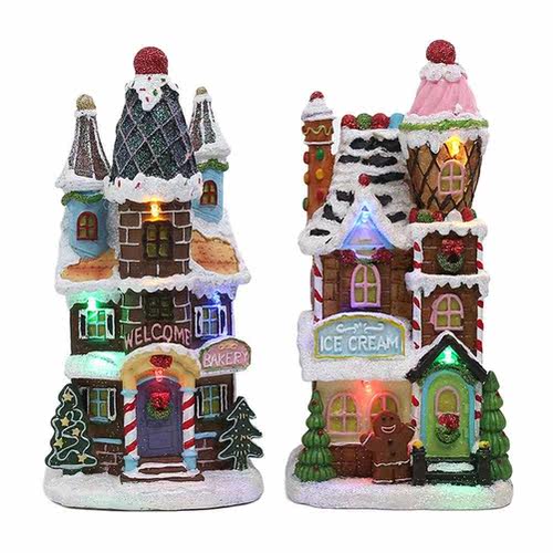 Resin Christmas Scene Village Houses Town With LED Light