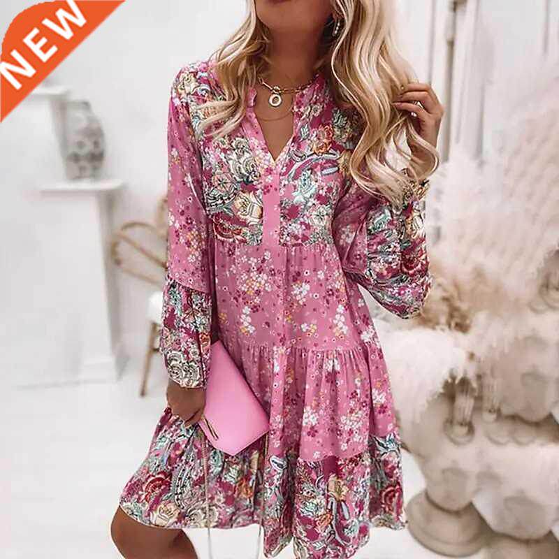 Neck Ruffle Mini Dress Elegant Flared Sleeves Beach Women