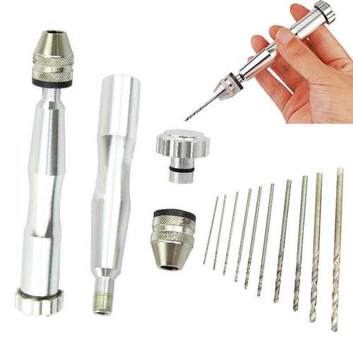 Mini Micro with Chuck +10pcs Twist Drills 0.6-2.0mm For Hand