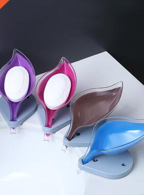 2Pcs Bathroom Leaf Shape Drain Soap Box Rack Suction Cup