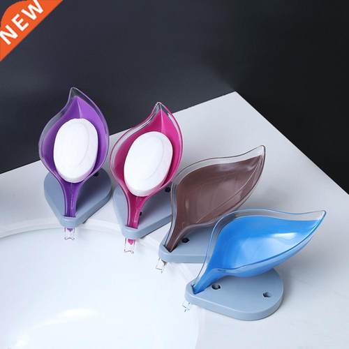 2Pcs Bathroom Leaf Shape Drain Soap Box Rack Suction Cup