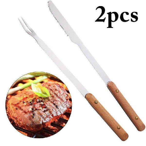 2Pcs BBQ Fork Knife Picnic Roasted Tools Barbecue
