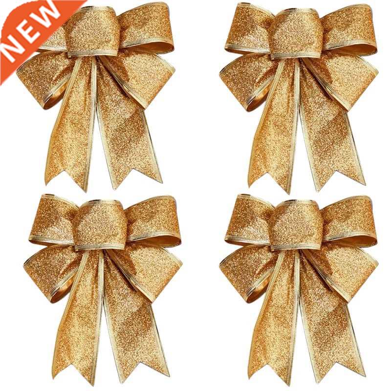 10PCS Christmas Tree Decoration Bows Ribbon Gold 25 x 21cm X