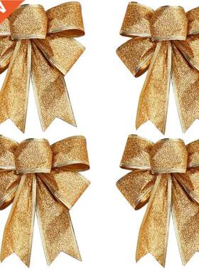 10PCS Christmas Tree Decoration Bows Ribbon Gold 25 x 21cm X