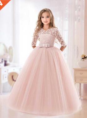 Elegant Princess Lace Dress Kids Flower Embroidery Dresses F