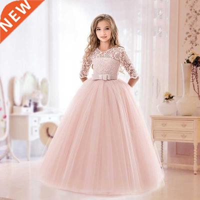 Elegant Princess Lace Dress Kids Flower Embroidery Dresses F