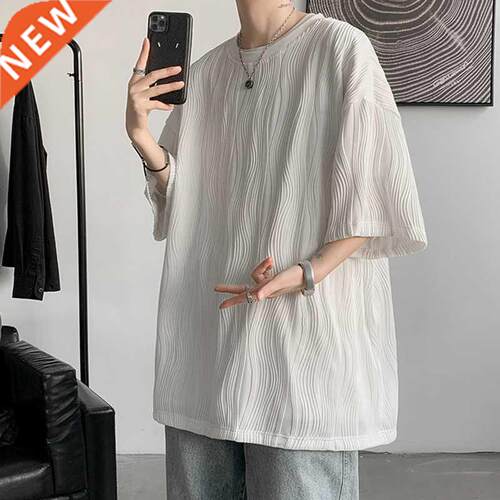 Ice Silk Short Sleeve Men Oversized Sweatshirt Fashion Drape