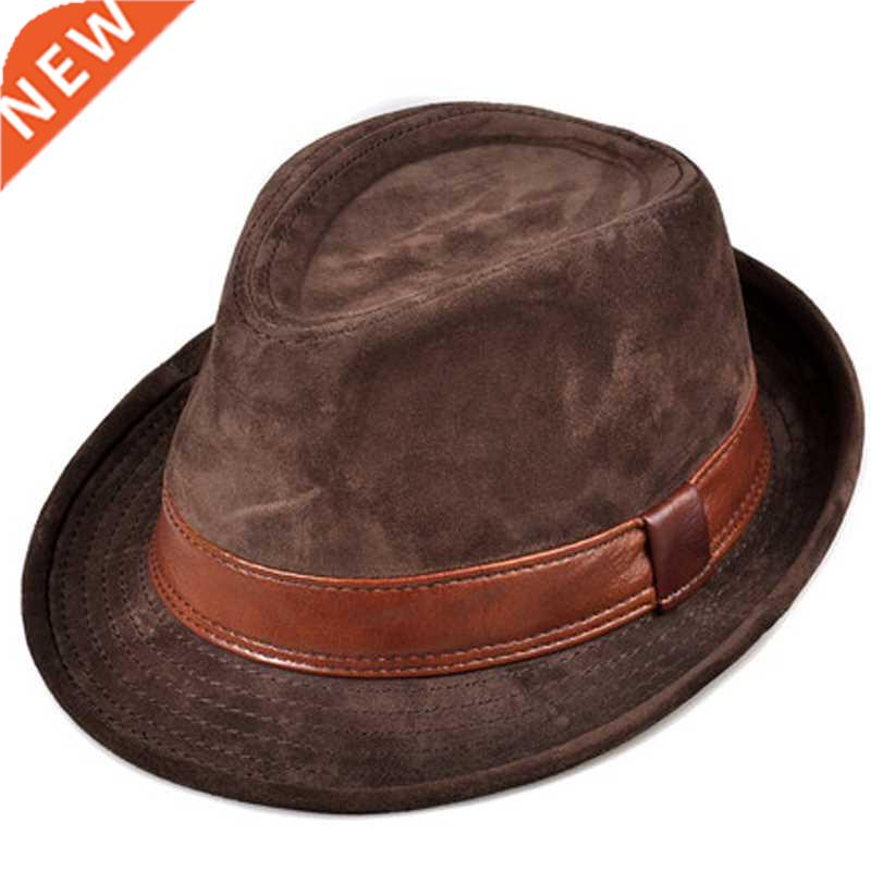 RY9108 Men Genuine Leather Suede Cow Skin Nubuck Brown Fedor