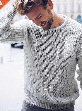 Men Sweater Autumn Winter Men's Pullover 2021 Solid Color Kn