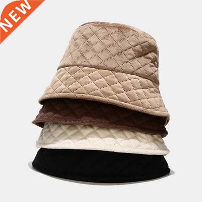 New Autumn Winter Grid Women Corduroy Panama Bucket Hat Soli