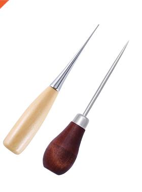 1/2Pcs Wooden Handle Sewing Awl  Carft Stitch Needle Cone