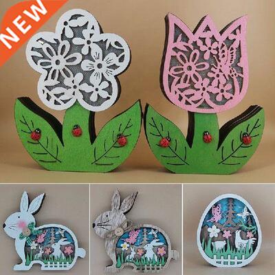 Easter Wooden Colorful Hollow Rabbit Ornaments Home Eh