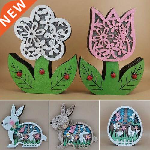 Easter Wooden Colorful Hollow Rabbit Ornaments Home Eh