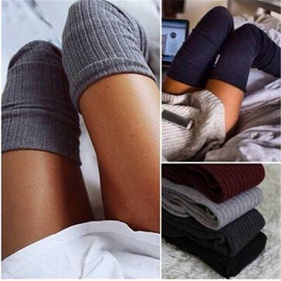 1 pair Solid Colors Knitted Sexy Stocking Women Warm Thigh H