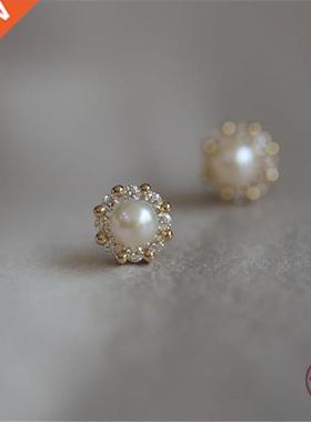 925 Sterling Silver French Simple Pearl Stud Earrings Women
