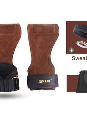 1Pair Cowhide Gym Gloves Grips Anti-Skid Weight Lifting Grip