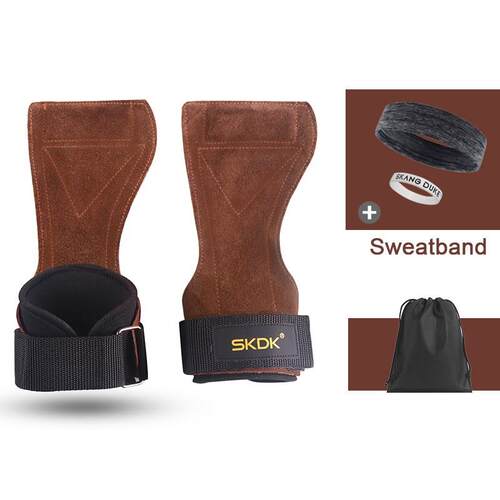 1Pair Cowhide Gym Gloves Grips Anti-Skid Weight Lifting Grip