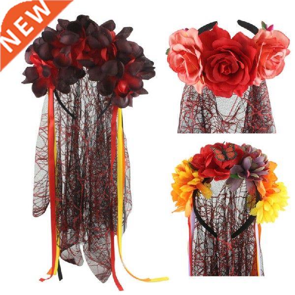 3 Types Ladies Rose Headband With Black Veil Day of the