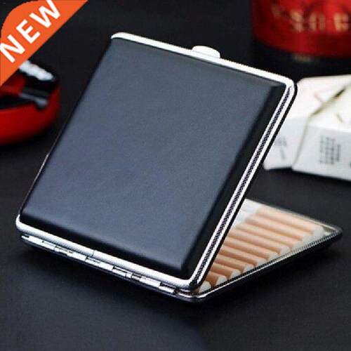 New Hot Sale Cigarette Case Faux Leather Metal Frame Black