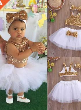 Princess Toddler Kids Baby Girl Clothes Sets Sequins Tops Ve