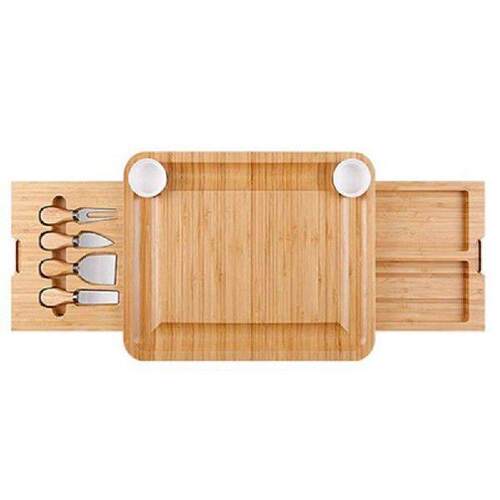 Natural Bamboo Cheese Board And Knife Set With Cheese Tools