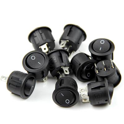 5PCS Mini Round Black 3 Pin SPDT ON-OFF Rocker Switch Snap-i