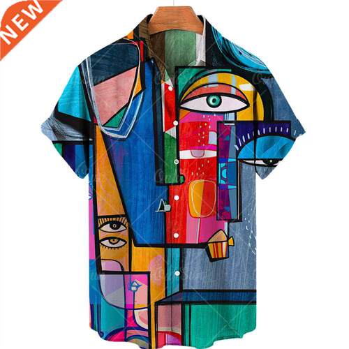 Men's 3d Graffiti Oil Painting Printed Shirt, Fashion Sreet
